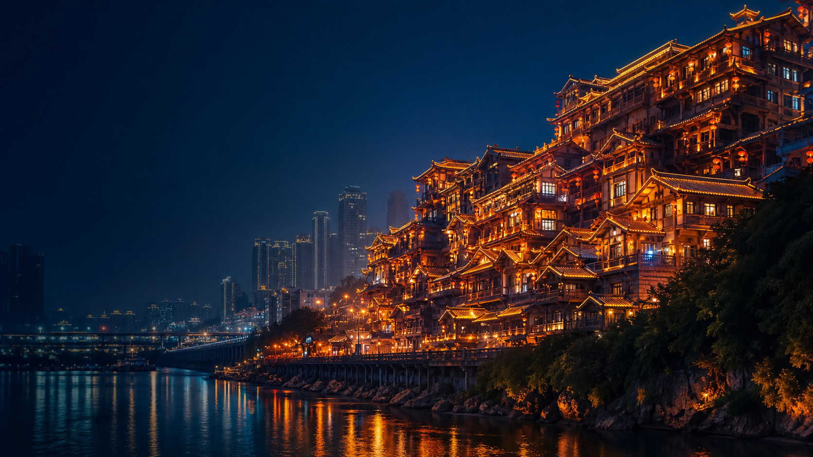 重庆洪崖洞与嘉陵江夜景